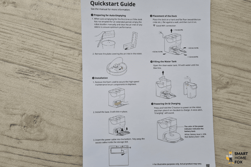 The Roborock S7 MaxV Ulta quick start guide is on display.